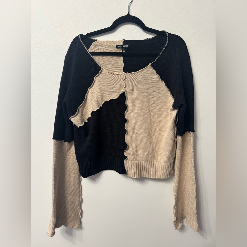 Steve Madden Black and Cream Patchwork Sweater